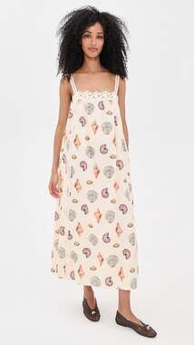 Bailey Rose Cream/Multicolor Seashell Print Maxi Dress Women’s Sz Small Pockets